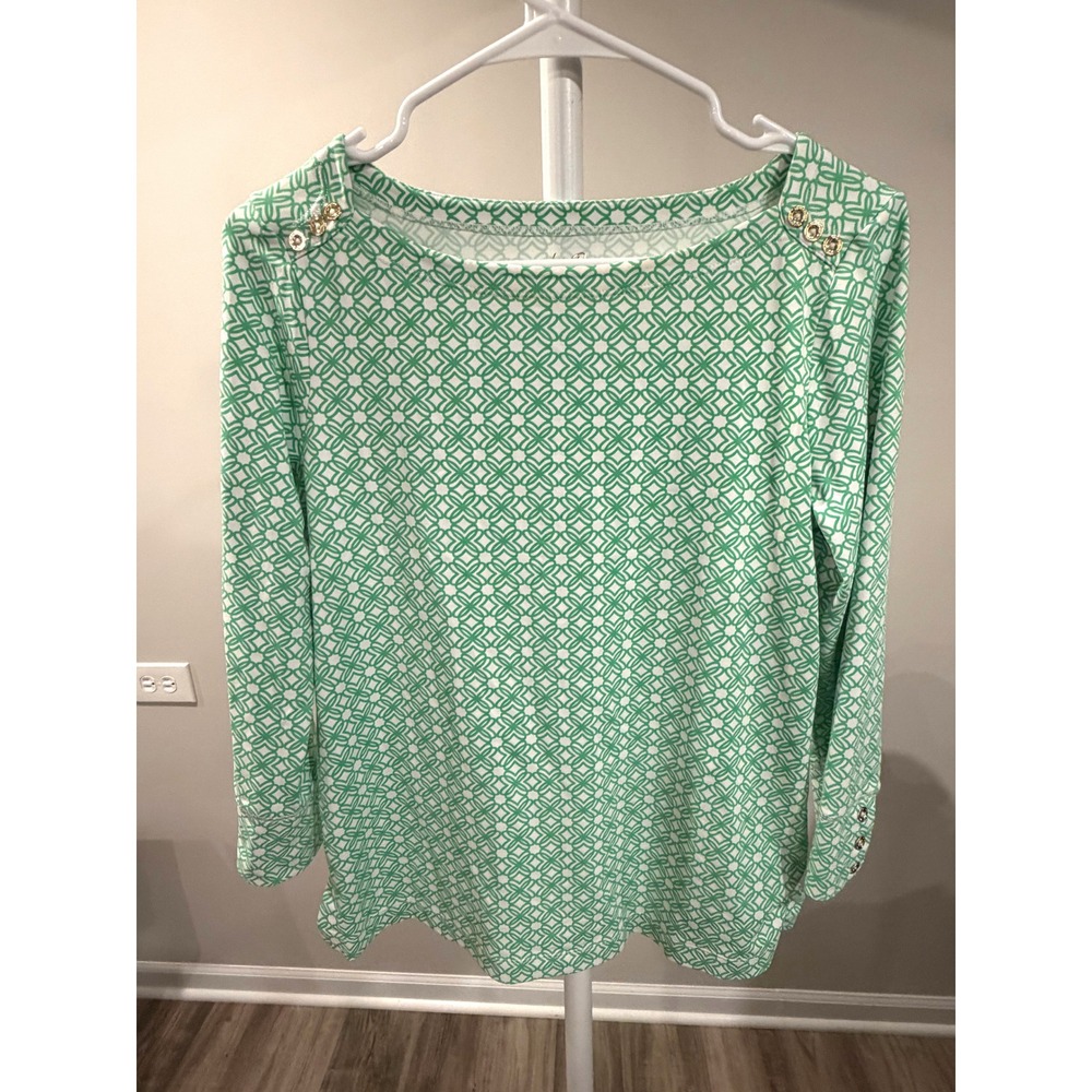 Preppy Lilly Pulitzer ChillyLilly Green White Lattice Long Sleeve Top Size S